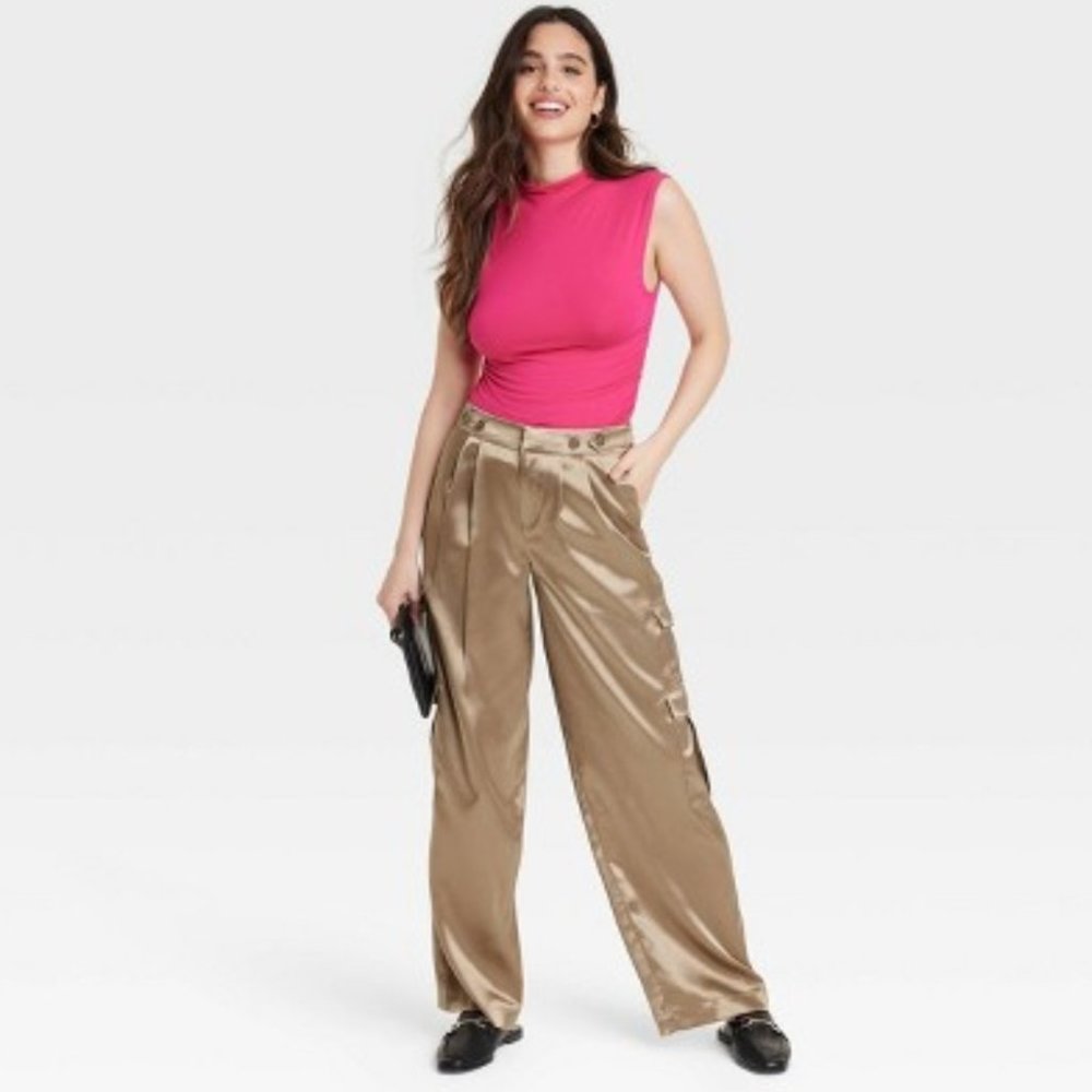 Women's "Muddy Brown" High-Rise Satin Cargo Pants - A New Day - Picture 4 of 7